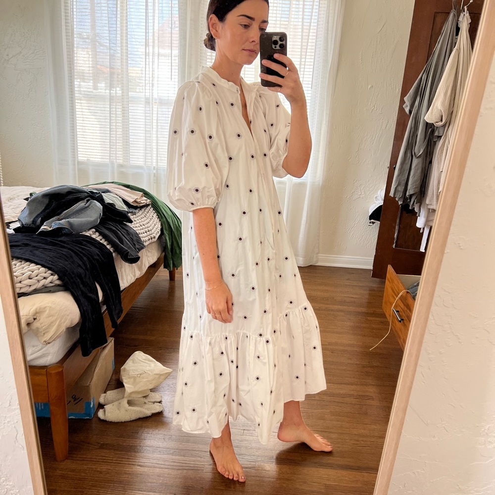 Zara flower embroidered puff-sleeve dress
